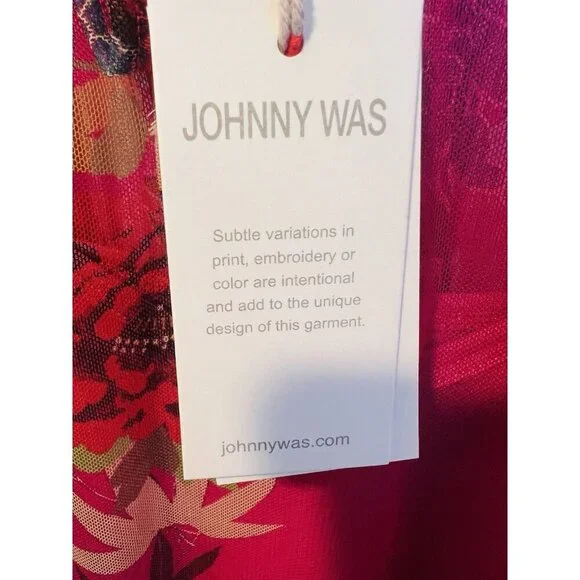 JOHNNY WAS Mazzy Floral Print Embroidered Mesh Large Split V-Neck Peasant Blouse - Picture 10 of 13